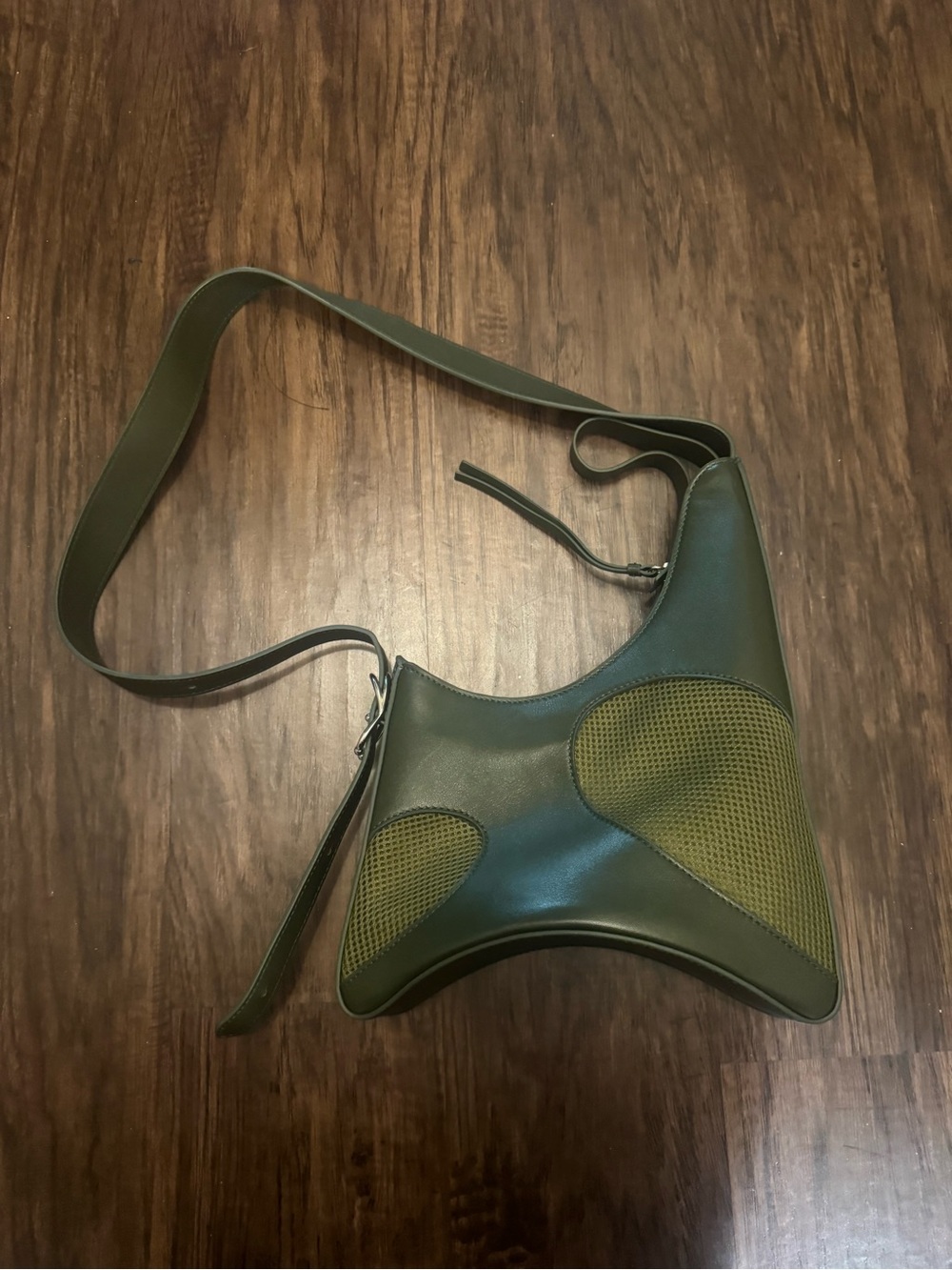 Ratio Et Motus Olive Green Structured Crossbody Shoulder Bag with Textured Panel